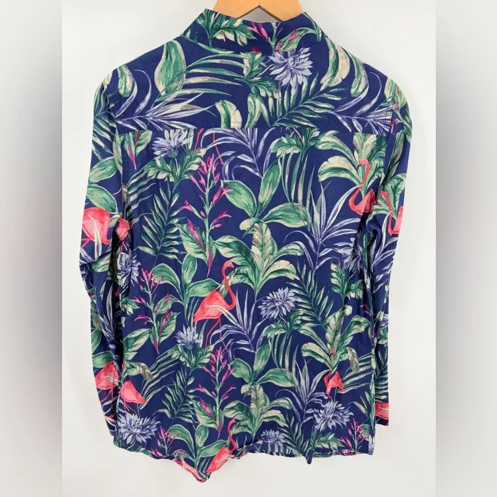 J.McLaughlin Lois long sleeve button front blouse flamingo floral print womens L